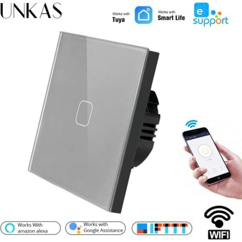 UNKAS Crystal Glass Panel EU/UK WIFI Smart Touch Switch APP Wireless Remote Light Wall Switch Works With Alexa / Google Home