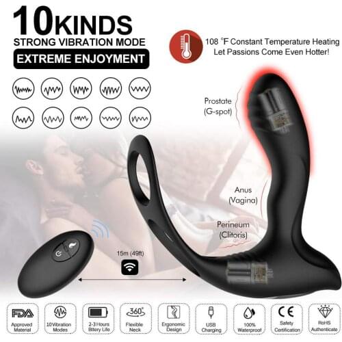 USB Charging Vibrating Ring Male Sex Toy Prostata Massager for Man 10 Speeds Wireless Remote Control Anal Butt Plug Sex Machine