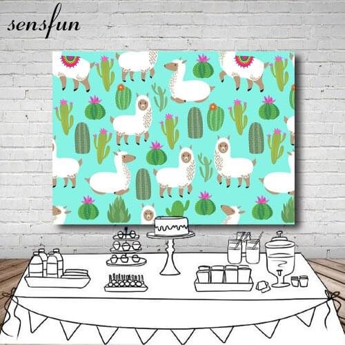 Cartoon Animal and Plant Themes Photography Backdrops Alpaca Cactus Pattern Vinyl Background Baby Kids Portrait Party Backdrop