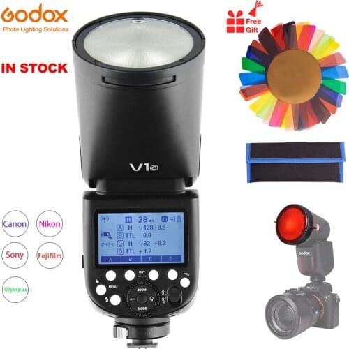 InStock Godox V1 Round Head Flash Speedlight V1C V1N V1S for SONY Canon Nikon Fujifilm Olympus Camera Flashlight TTL HSS Battery