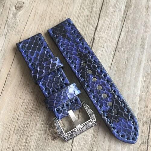 High Quality Blue Python Leather Watchband20 22 24 26MM Vintage Leather Strap Adapted to Medusa PAM111 441 Mens Watch Belt