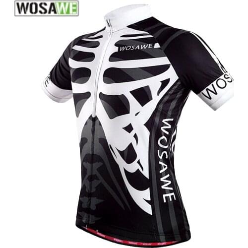WOSAWE Men Skeleton Bone Cycling Jersey Mountain Road Bike Bicycle Sportswear Ciclismo Short Sleeve Cycle Wear Clothing