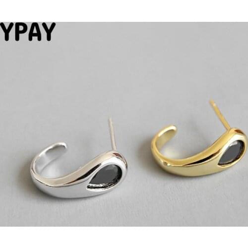 YPAY New 100% 925 Sterling Silver Half Circle Earrings With Clear Zircon For Women Original Stud Earring Fine Jewelry YME191