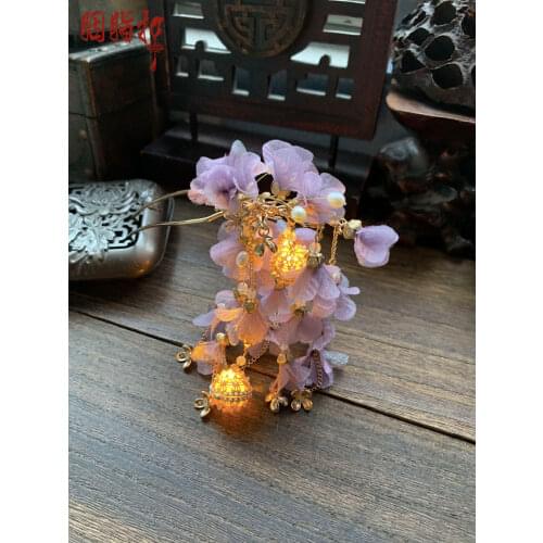 YZK Illuminating Flower Lantern Lighting Handmade Hair Jewelry Organza Yarn Flowers Original Hanfu Hair Sticks TV Play Cosplay