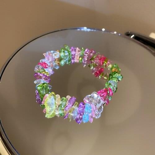 Bohemian Cute Rainbow Irregular Stones Charm Bracelet for Women Colorful Elastic Bracelets 2021 Summer Beach Accessories