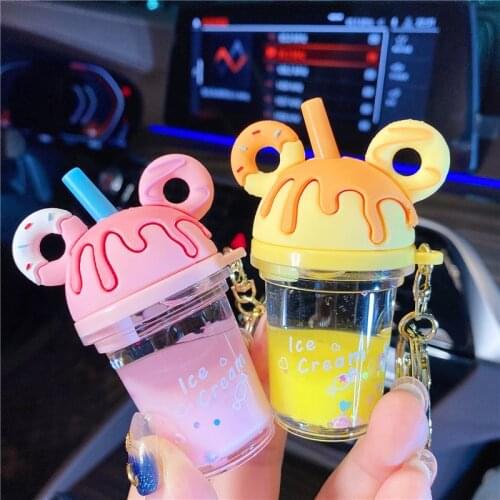 1pc Cute Cartoon Donut Milk Tea Cup Key Chain Keyring Charms Pendant Girl Couple Bag Car Pendant For Women Cute Little Gifts