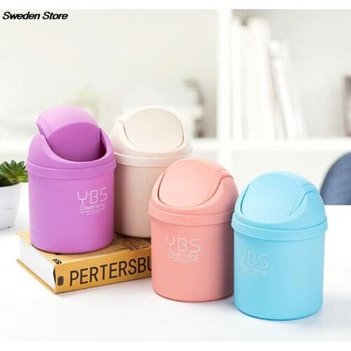 1PC Cute Mini Desktop Cleaning Barrel Creative Small Desk Organizer Storage Dustbins Desktop Storage Box Waste Container