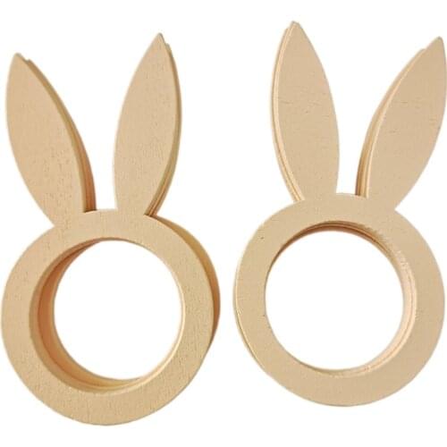 10pcs Easter Napkin Rings Wooden Bunny Ear Holder Centerpiece Desktop Decoration napkin holders rings wooden