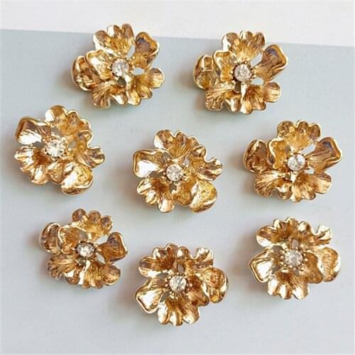 10 PCS 20*22mm Metal Alloy KC Gold Crystal Rhinestone Flowers DIY Accessories For Jewelry Making