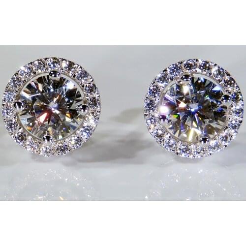 18K Au750 White Gold Women Stud Earrings Moissanite Diamonds 2 Carat Round Elegant Wedding Party Engagement Anniversary Trendy