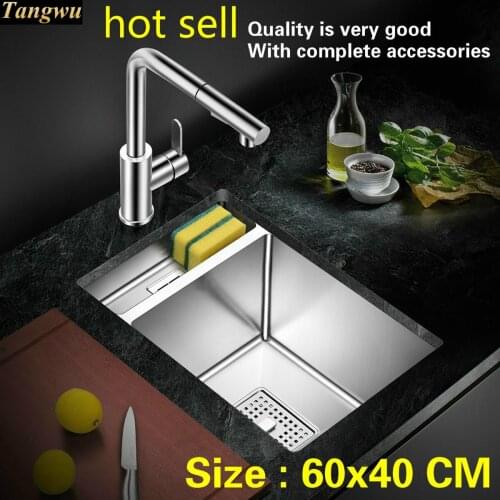 Free shipping Household individuality kitchen manual sink single trough 304 food-grade stainless steel hot sell 60x40 CM