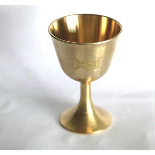 Ritual Cup Altar Goblet Wicca Gold Plating Brass Ceremony Moon Divination Astrological Tool Board Game Witchcraft Prop Supplies