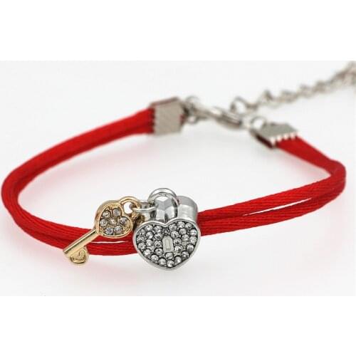 Heart Lcok&Key Red String Bracelet Adjustable Braiding Lucky Macrame Rope Bracelets For Women Men Handmade lover Jewelry