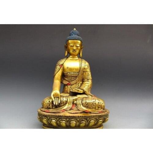 Fast shipping USPS to USA S3093 19" Tibet Buddhism Fane Bronze Gild Eight Treasures Sakyamuni Buddha Statue