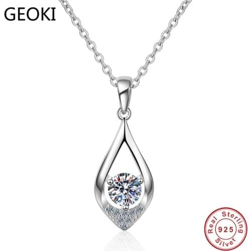 Geoki 925 Sterling Silver Passed Diamond Test D Color 0.5ct Moissanite Eye Shaped Pendant Necklace Women Trendy Chain Jewelry