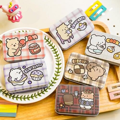 1 Pcs Avocado Rabbit Bear Flower Square Metal Washi Tape Jewelry Storage Box Desk Organizer Card Holders Cute Korean Stationery