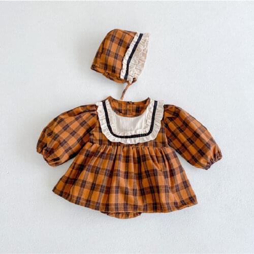 Newborn Baby Girl Clothes 2021 Autumn New Plaid Long Sleeve Romper Cotton Baby Bodysuit for Girls 0-2 Years