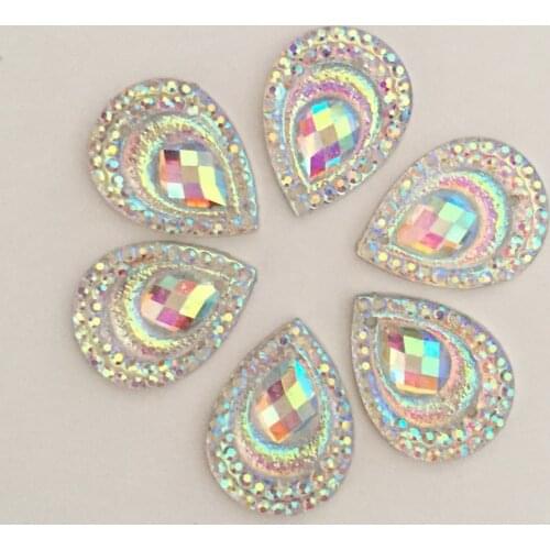 DIY 40pcs AB Resin Peacock Teardrop Flatback Rhinestone Wedding decoration 2 Hole C561