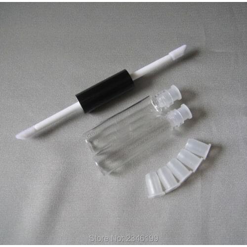 2*4ML 50pcs/lot Double Ended Lipstick Tube, Lip Balm Tube with Brush Transparent, Round Cosmetic Container, Plastic Packaging