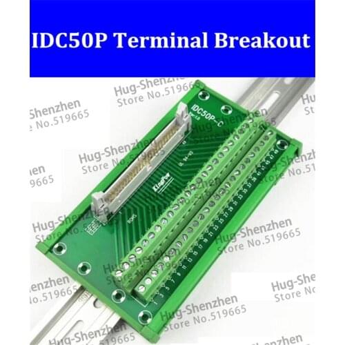 IDC50P IDC 50 Pin Male Connector to 50P Terminal Block Breakout Board Adapter PLC Relay Terminals DIN Rail Mounting--1pcs/lot