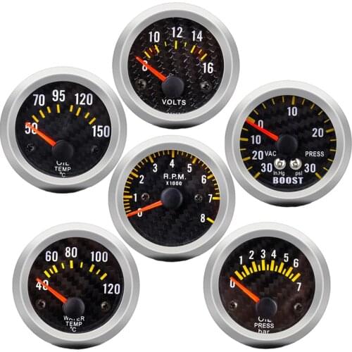 Boost gauge bar psi/Vacuum/Water temp/Oil temp/Oil pressure/Voltmeter/Tachometer RPM Car Gauge + Gauges holder tacometro digital