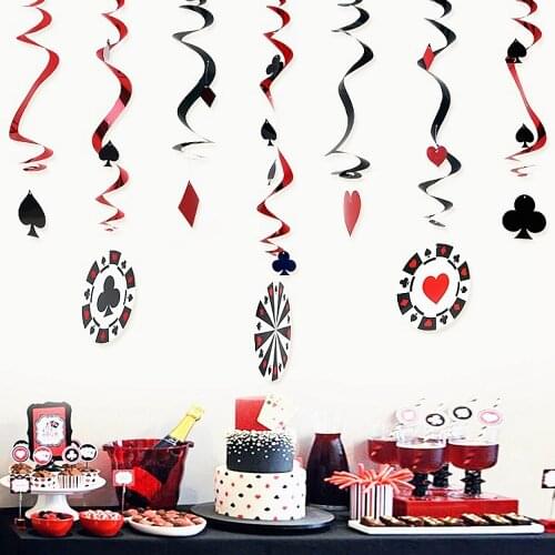 Casino Theme Party Decorations Hanging Swirl 9pc/set Playing Card Poker Symbols Casino Hall Backdrop Decor