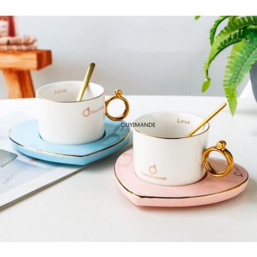 Ceramic Heart-shaped Coffee Cup and Saucer Set Coffee Mug Afternoon Tea Set Ceramic Cup Kitchen Accessories Milk Cup Container