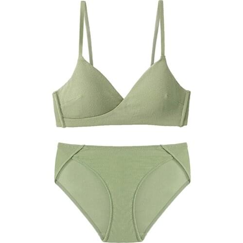 2019 New Wireless Thread Cotton Bra Set with Insert Padded Triangle Cup Bra and Panties Set Underwear Women Lingerie 6 Colors