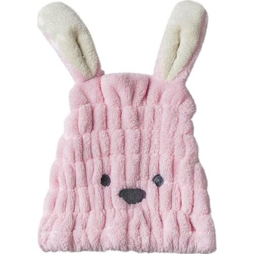 Coral Fleece Dry Hair Cap Towel Super Absorbent And Quick-drying Soft Velvet Cartoon Rabbit Ear Adult Shower Cap CB4650/O