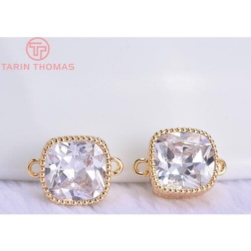 4PCS 11x7MM 24K Gold Color Plated Brass with Zircon 2 Holes Connector Charms High Quality DIY Jewelry Making Findings