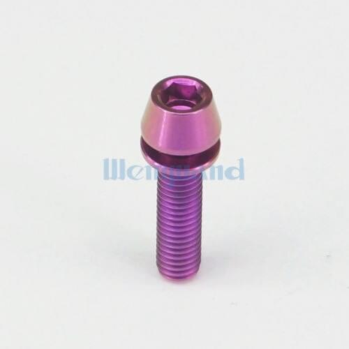 LOT 4 M5 x 20mm Purple TC4 GR5 Titanium Alloy Allen Hex Screw Taper Cone Head Bolts With Washer For Bicycle