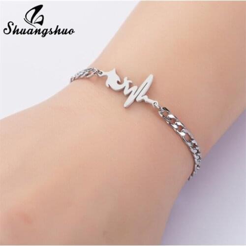 Mini Cute Mermaid Heartbeat Charm Bracelets Stainless Steel Love Heart Bracelets&Bangles Medical Nurse Doctor Lover Gifts