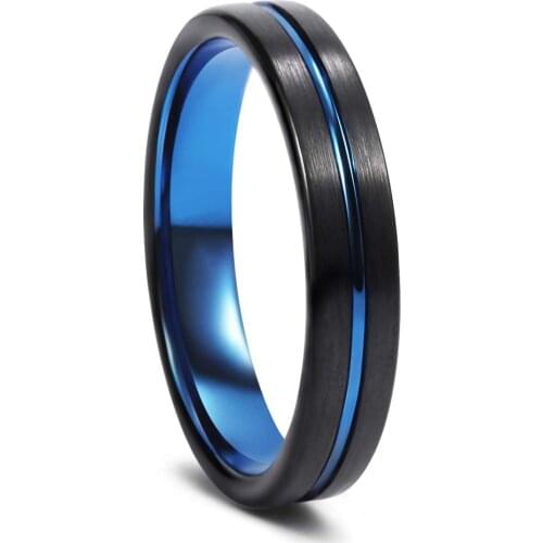 Fashion 4MM Black Brushed Stainless Steel Ring For Women Men Thin Blue Line Groove Promise Ring Wedding Party Jewelry For Women