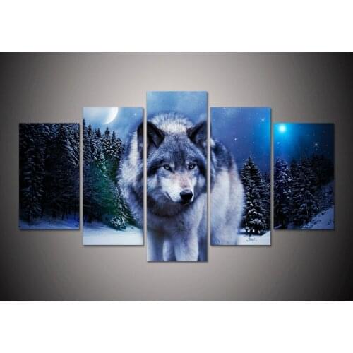 5pcs diy Diamond Painting Cross Stitch wolf pack snow animal full square Diamond Mosaic beaded Embroidery Rhinestones H281