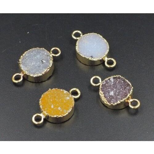 Natural Agat e Druzy Round Connectors Of Gold Cladding Approx 15 mm