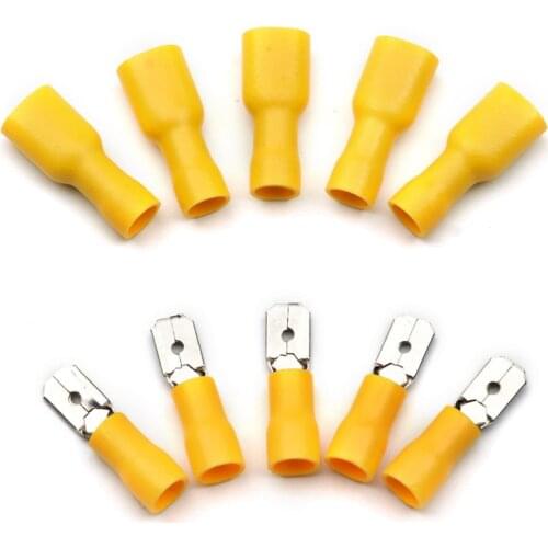 100Pcs FDFD2-250 MDD2-250 Blue Female + Male Spade Insulated Electrical Crimp Terminal Connectors Wiring Cable Plug4.0-6.0mm2