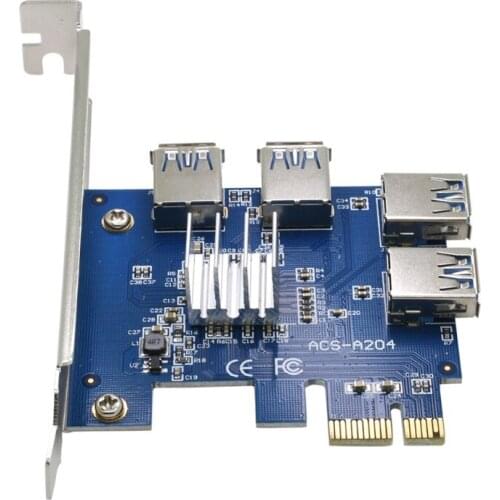 PCI E 1 to 4 PCIE Riser Card Adapter PCIE Riser USB 3.0 Extension Cord Adapter Card For BTC Mining Expansion Riser Card