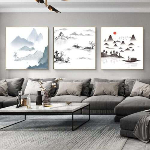 Chinese Style Landscape Sunset Artistic Conception Poster Canvas Print Painting Wall Art Living Room Home Decoration