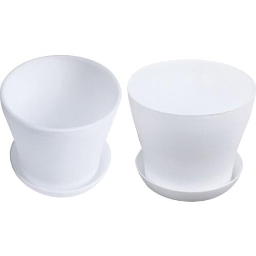 2pcs Plastic Plant Flower Pot Planter with Saucer Tray Round Gloss Home Garden Decor, White Upper Caliber - 10Cm / 3.94 Inch & 1