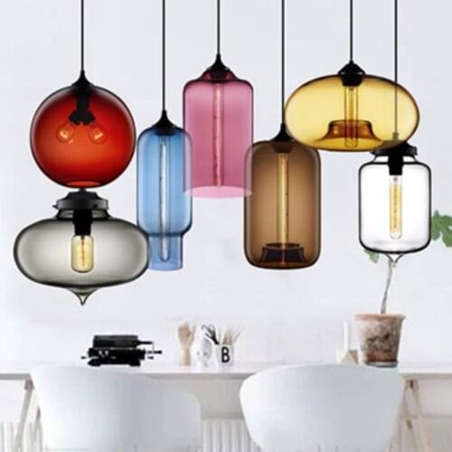 Nordic Modern Pendant Lights Bedroom Dining Room Loft Luminaire Suspension Multicolored Glass Hanging Lamp Bar Decor Hanglamp