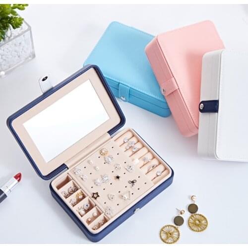 Portable Multi Function Jewelry Box PU Leather Fresh and Simple Earrings Ring Jewellry Storage Necklace Case Gift