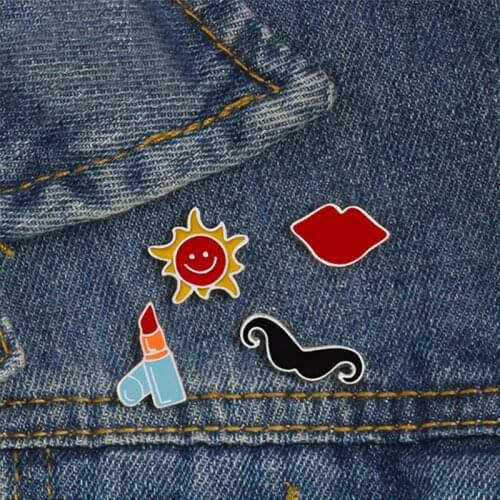Cartoon Creative Brooches Sun Lipstick Beard Lips Enamel Pin Creative Funny Badges Lapel Denim Bag Alloy Jewelry Gift For Women