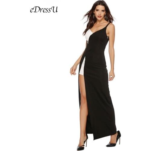 Sexy Women Long Dress Vestido de Fiesta Black White Slit Evening Party Dress Club Fashion Tango Dress Formal Dress YSM-5130