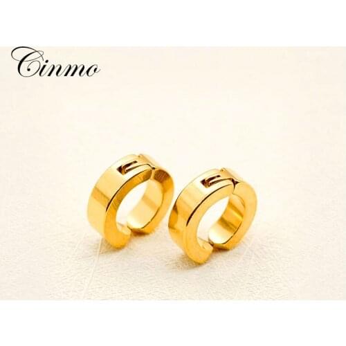Cinmo Stainless Steel Classic Hoop Earrings For Men Women Statement Punk Round Fake Non Piercing Earrings Wholesale Ear Jewelry