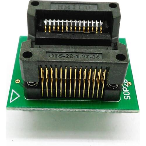 SOP28 SOIC28 SO28 to DIP28 Pitch 1.27mm IC Body Width 7.5mm 300mil OTS-28-1.27-04 IC programming test socket with ZIF adapter