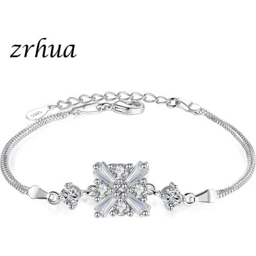 ZRHUA Stylish Flower Pattern Bracelet for Women Party Shopping Jewelry 925 Sterling Silver and CZ Zircon AAA+ Crystal Gifts