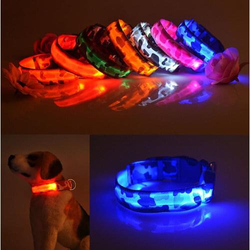 LED Pet Dog Collar Camo Print LED Night Safety Light Glow Luminous Flashing Lights Neck Collar For Small Meidum Large Dogs Cats