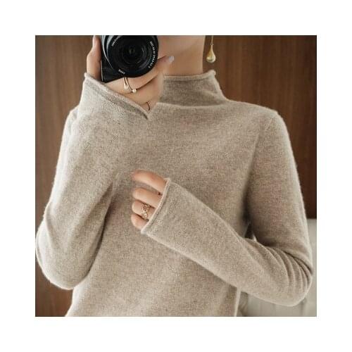 2020 Autumn Winter Soft Stretch Womens Sweaters Thick Turtleneck Pullover Loose Elastic Pile Neck Womens Warm Knitted Sweaters