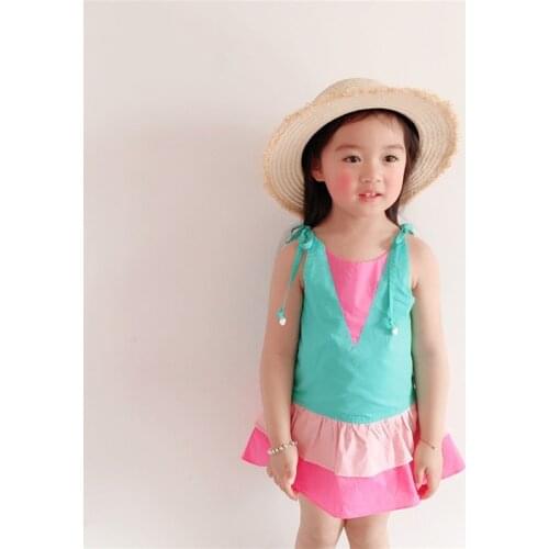 Tonytaobaby Summer New Girl Color Matching Bandage Dress Children Princess Girls Dresses