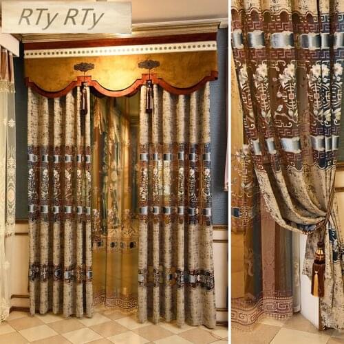 Traditional Chinese embroidery luxury high-grade thickening living room bedroom shade French Window luxury Villa Voile Curtain